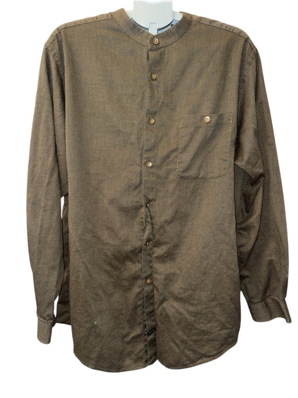 Murano Two-Tone Textured Shirt in Brown, mandarin collar sz XL